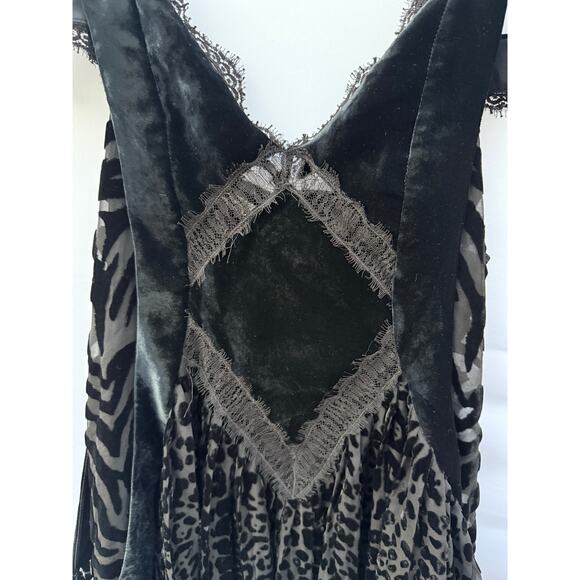 Vintage Roberto Cavalli Black Y2K Devoré Velvet Animal Print Lace Slip Dress - Picture 12 of 13
